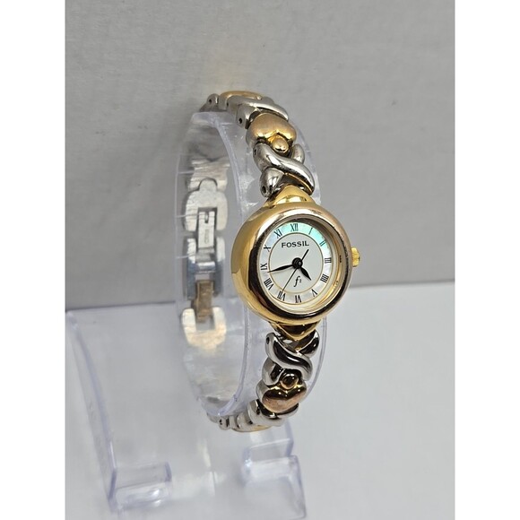 Fossil F2 ES 8730 Women Two Tone Heart Link Bracelet Quartz Watch New Battery - Picture 3 of 11